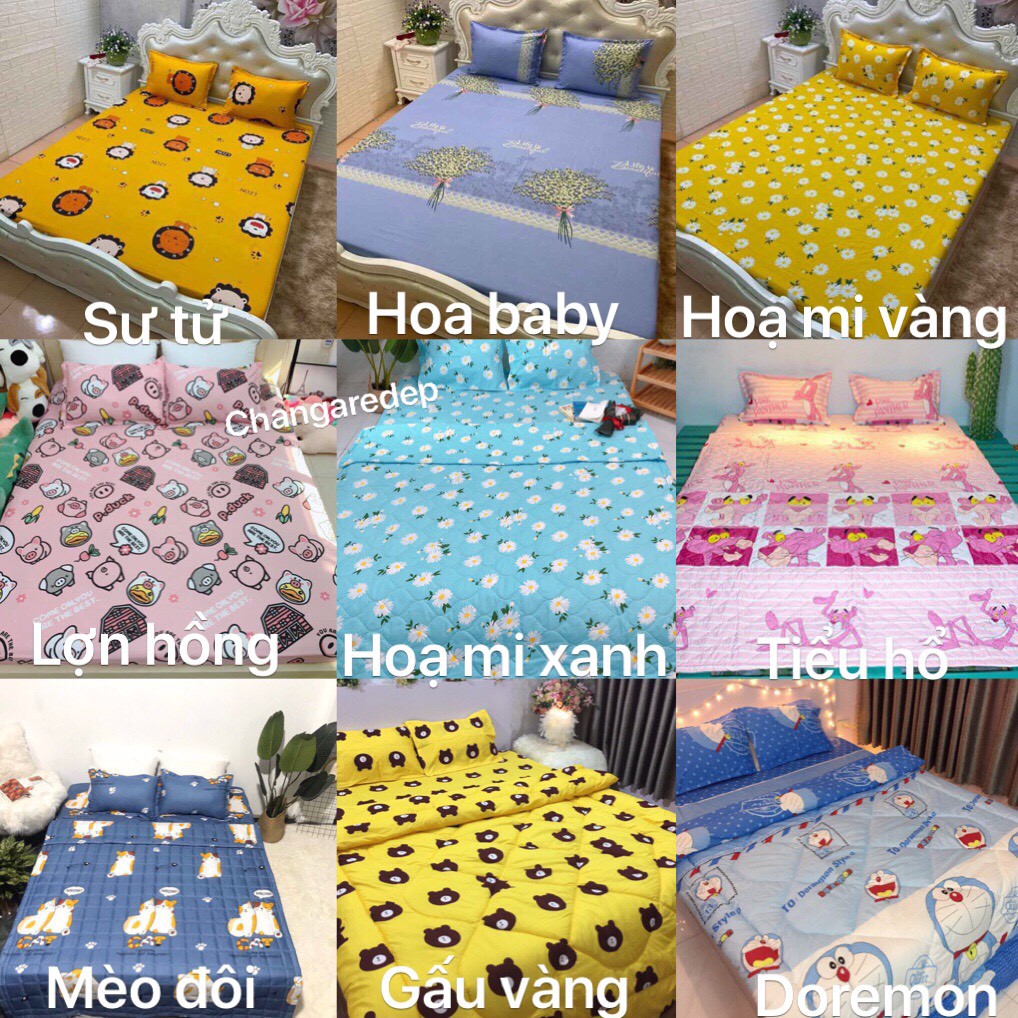 Bộ Ga chun kèm 2 vỏ gối nằm đủ size chất Cotton Poly -> Được chọn mẫu qua tin nhắn Shop