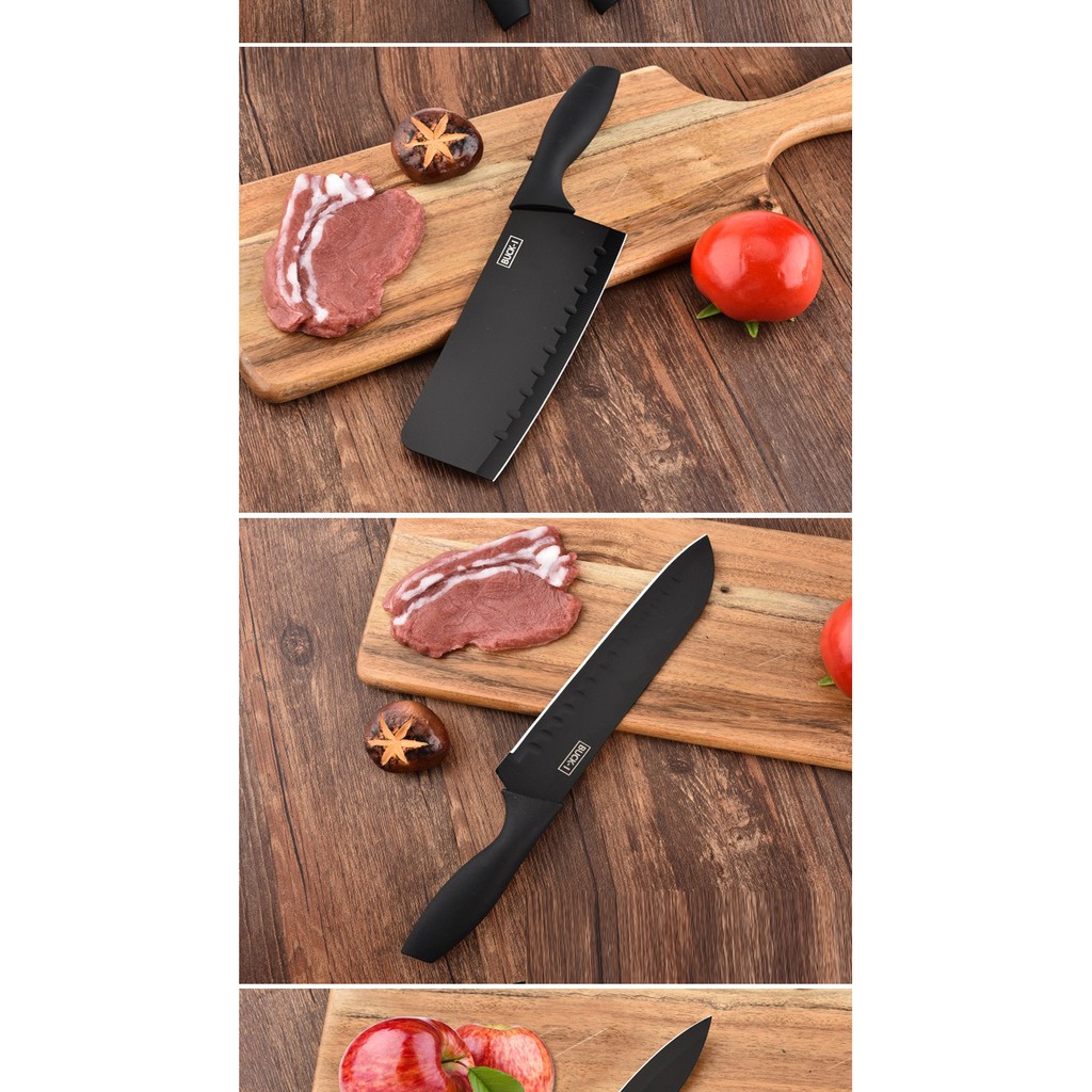 Bộ dao bếp 5 món Buck Black kiểu Âu từ thép Molybdenum-vanadi