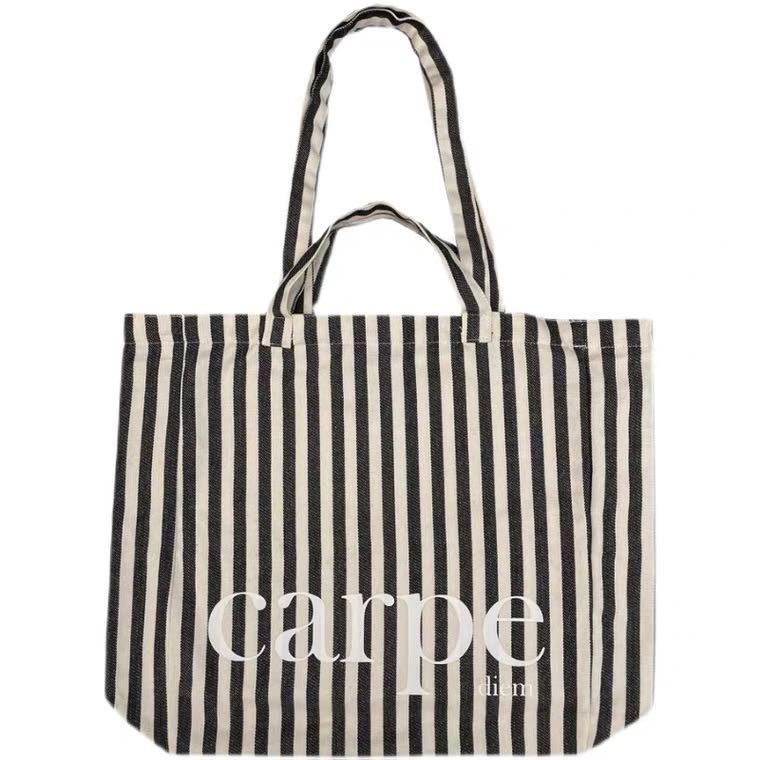 Túi Xách Vải canvas Cỡ Lớn Họa Tiết Kẻ Sọc In Chữ Phong Cách Hàn Quốc Mới 2022