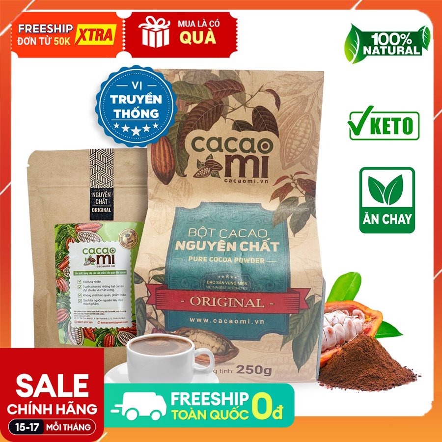Bột cacao nguyên chất không đường CACAO MI Original giảm cân ăn kiêng Keto Eat Clean, chuyên pha cafe trà sữa [80g/250g]