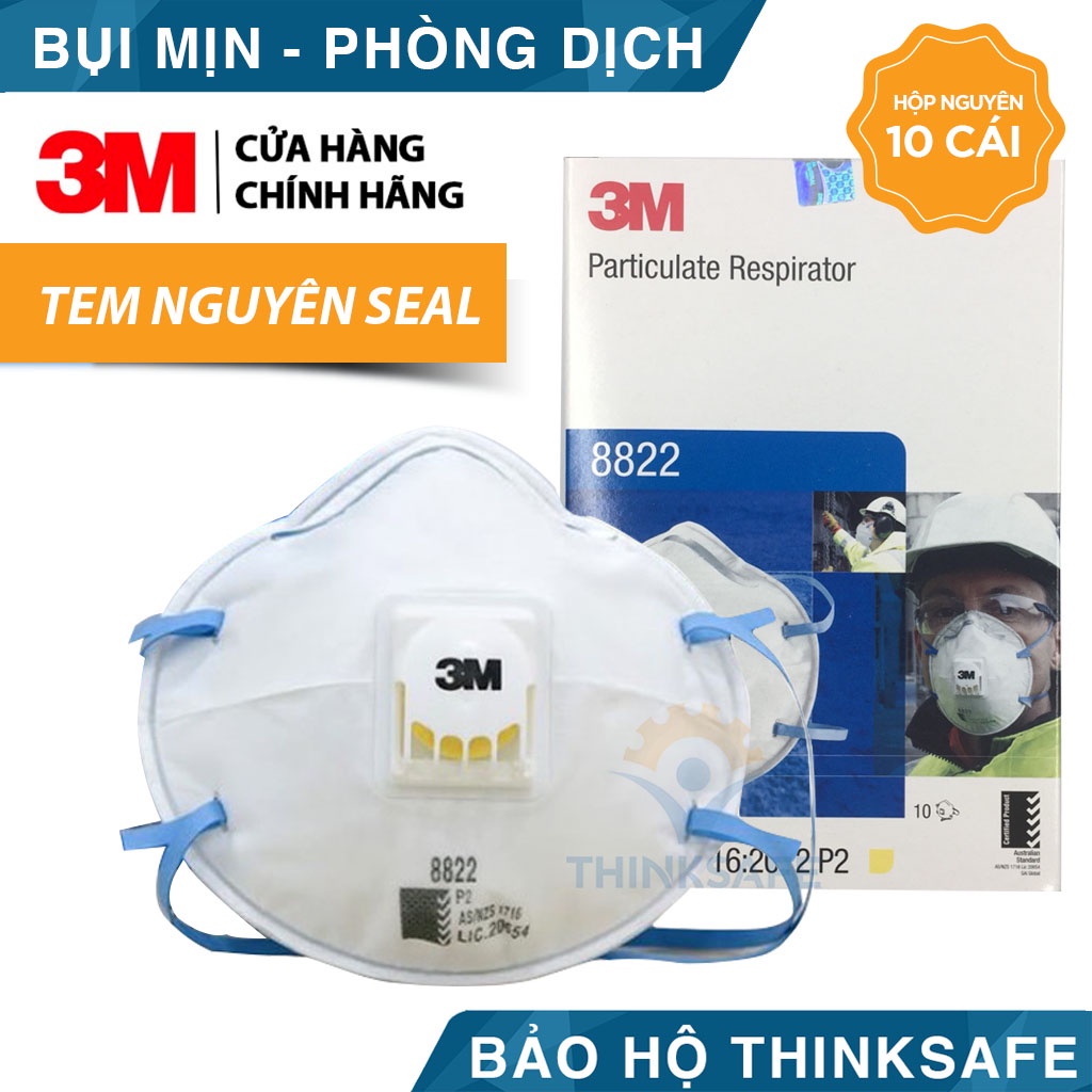 Khẩu trang có van 3M Thinksafe, Dây đeo qua đầu 3d đẹp, vải kháng khuẩn phòng dịch, chống giọt bắn, y tế dùng - 3M 8822