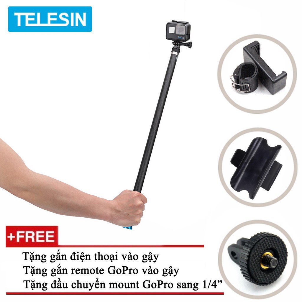 Gậy Telesin dài 2.7m cho máy quay hành động GoPro, Sjcam, Yi Action, Osmo Action