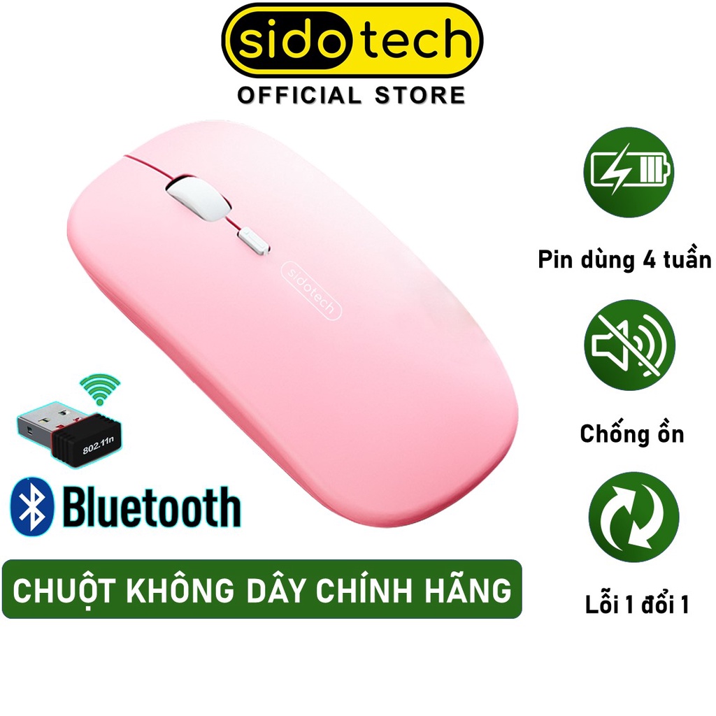 Chuột không dây màu hồng cute sạc pin SIDOTECH Inphic M1P Wireless silent pin sạc 1 lần dùng 4 tuần cho máy tính laptop