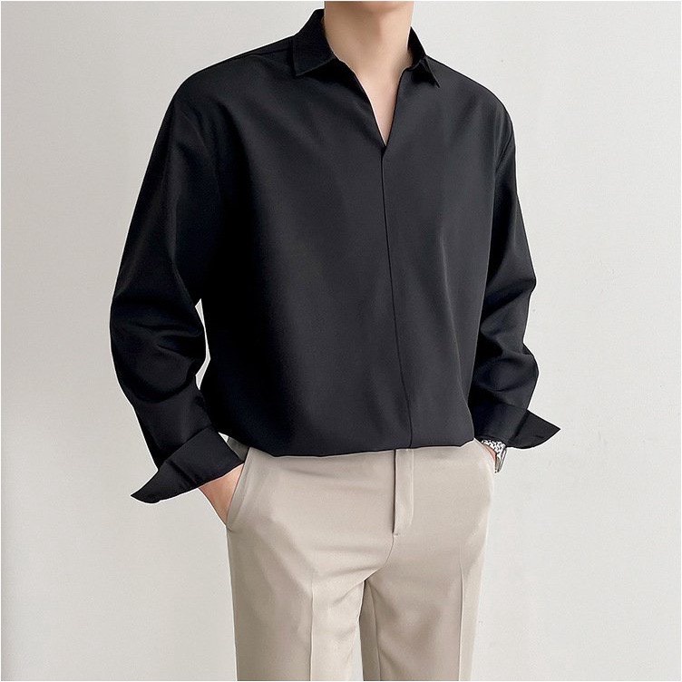 Áo sơ mi tay dài nam nữ cổ V form rộng Unisex Hàn Quốc chất vải Lụa rất đẹp mịn mát co giãn nhẹ - SKM001