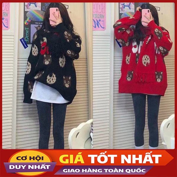 Áo Len Gấu Kèm Khăn Quàng Dày Dặn Form Rộng Hàng Quảng Châu M0725-Violet