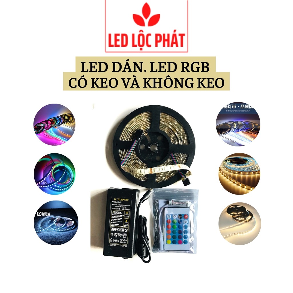 Cuộn led dan 5m 7 màu kèm remote và nguồn nhựa 5a,RGB