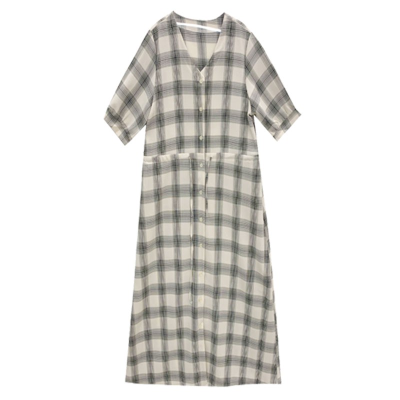 Váy MORAN kẻ sọc caro thắt eo xòe dài đơn giản nhẹ nhàng vintage Hàn Quốc nữ tính