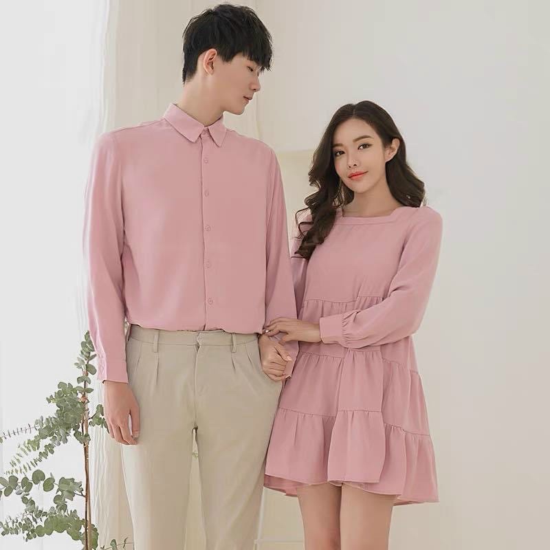 Set đồ đôi áo sơ mi nam - váy babydoll nữ cực xinh thời trang Miamo TN23 (Kèm ảnh thật)