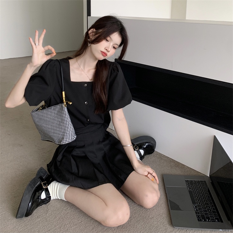 SUXI Áo Kiểu Cổ Vuông Tay Phồng Ngắn Thời Trang Mùa Hè Xinh Xắn Cho Nữ