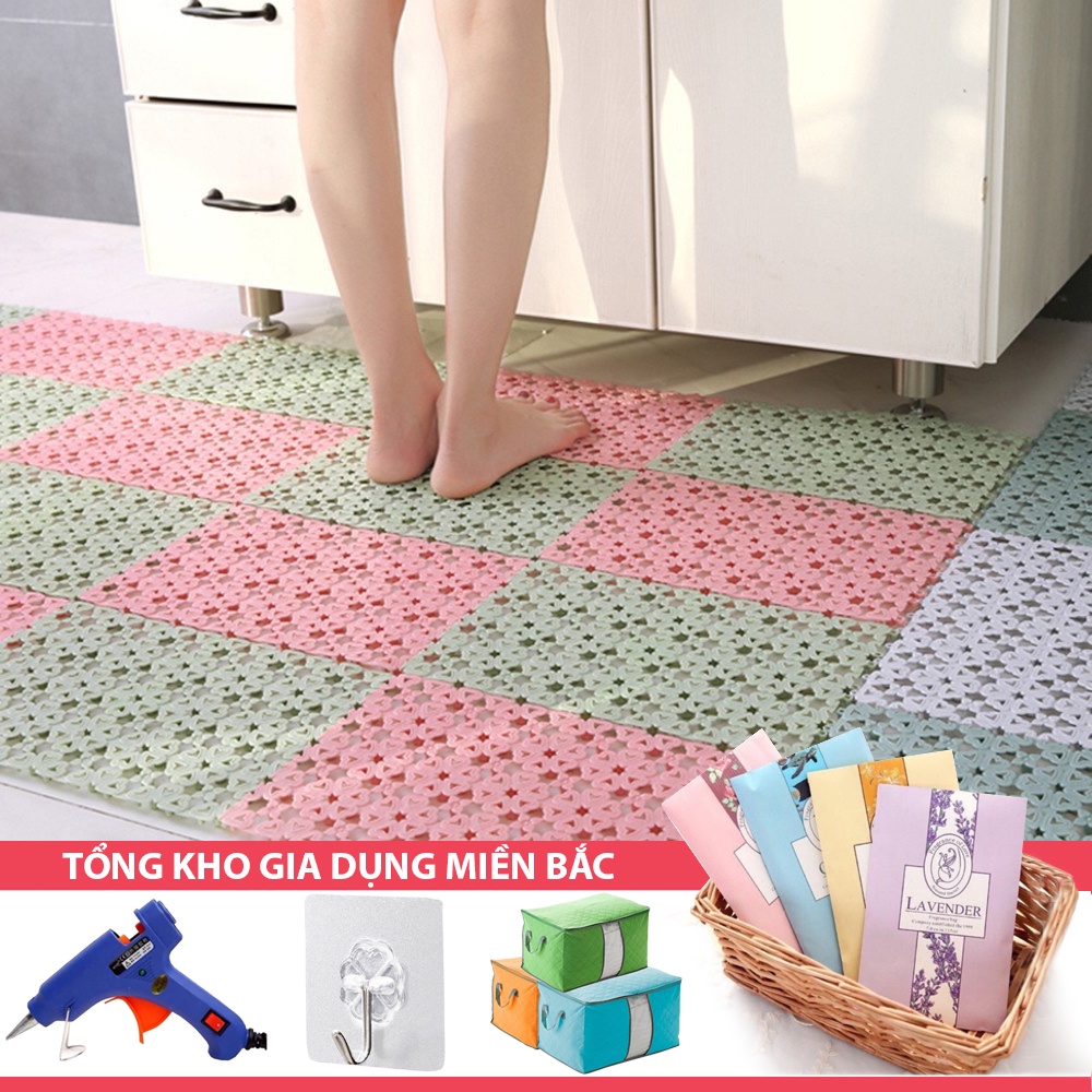 [Tổng Kho Sỉ] Tấm Lót Sàn Thảm Nhựa Ghép KIỂU BÔNG HOA T2 - Size 21X31Cm - Nhựa Dày Chống Trơn Trượt Khô Thoáng Nhà Tắm