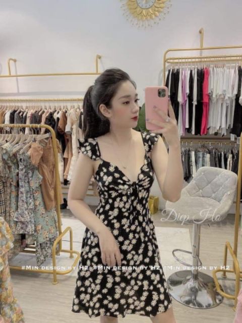 Đầm hoa cánh tiên nơ ngực 2 màu mã 276