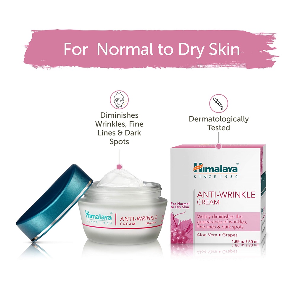 Kem dưỡng ẩm mờ thâm sạm, giảm nhăn và ngăn ngừa lão hóa Himalaya Anti Wrinkle 50g