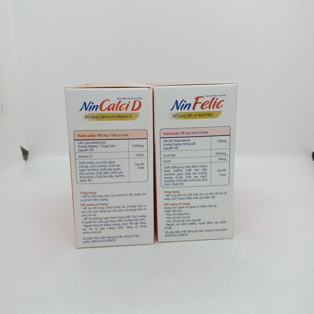 BỘ ĐÔI SẮT VÀ CANXI CHO MẸ BẦU NINFELIC/ NIN CALCI D HỘP 20 ỐNG