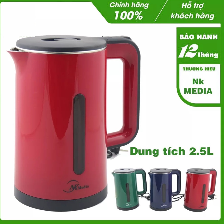 Ấm đun nước siêu tốc Media dung tích lớn 2.5L, Lòng bình bằng inox không gỉ, chế độ tự ngắt khi sôi - BH 1 Năm