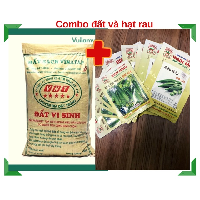 Combo 1 bao đất trồng rau và 8 loại hạt giống rau củ quả cho khách