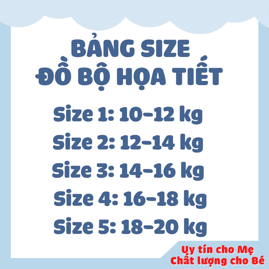 Bộ thun ngắn tay họa tiết mặc nhà cho bé gái và bé trai từ 10-20 kg