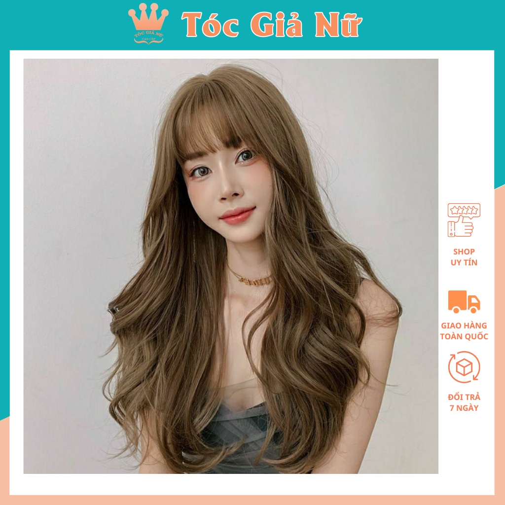 Tóc giả nữ nguyên đầu xoăn dài đẹp, loại cao cấp, tặng kèm lưới trùm tóc wig, c8263