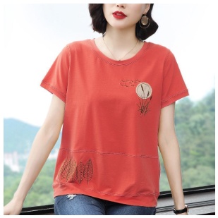 Áo Thun Tay Ngắn In Họa Tiết Phong Cách Phương Tây Thời Trang Mùa Hè Cho Phụ Nữ Trung Niên