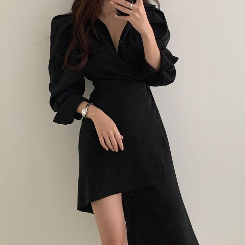 Đầm Sơ Mi Dáng Ôm Che Bụng Kiểu Pháp Thời Trang Xuân Thu Cho Nữ