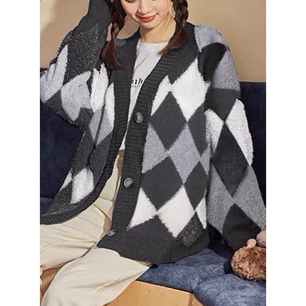 Áo cardigan lông cừu Forgirl len thổ cẩm dáng rộng siêu hot