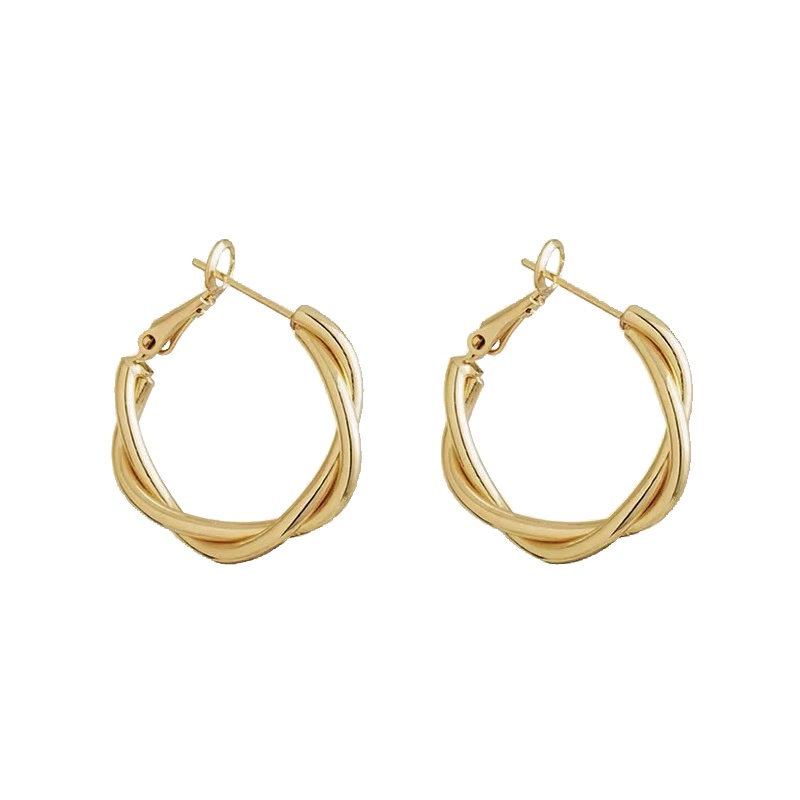 Khuyên Tai Kim Loại Bện Cá Tính Thời Trang Cao Cấp Đơn Giản Cho Nữ