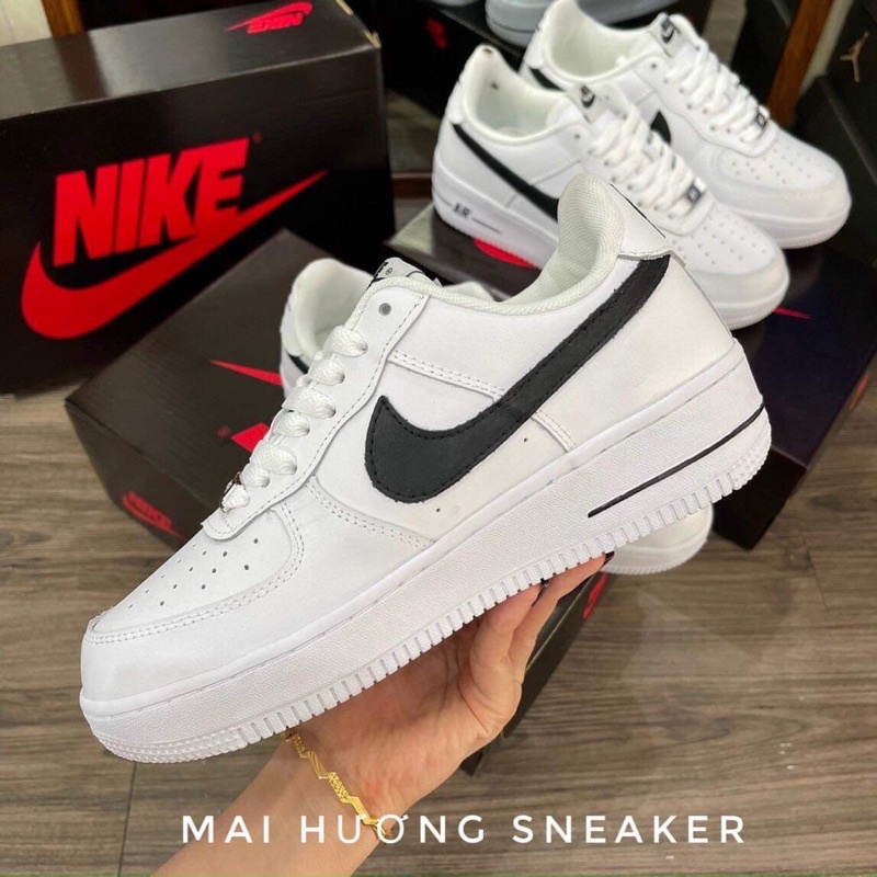 Air force 1 vệt đen, giày af1 trắng móc đen kèm hộp
