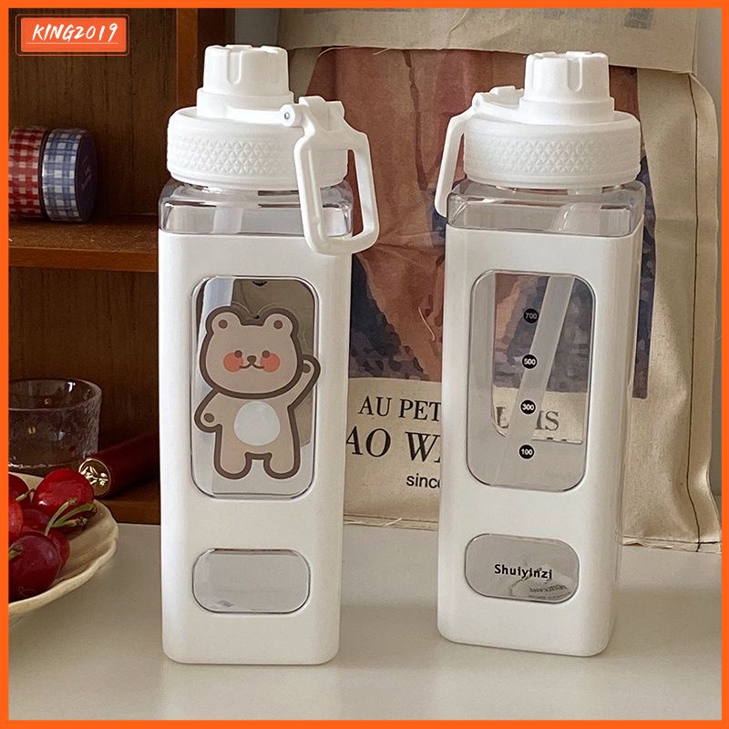 Hàn quốc Vuông Gấu Chai Nước Công Suất Lớn Sinh Viên Chai Xách Tay Chai Với Rơm Rơm Nhựa Nước Chai BPA Miễn Phí