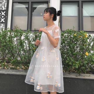 Đầm babydoll thêu nổi hoa 2 chiếc
