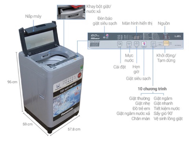 Máy giặt Panasonic 8 kg NA-F80VS9GRV (Miễn phí giao tại HCM-ngoài tỉnh liên hệ shop)