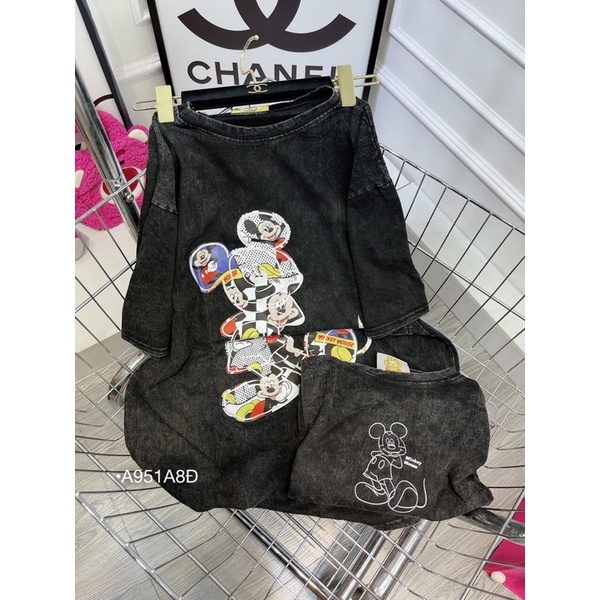 Áo loang mốc tay con hình hoạ tiết mickey to in 2 mặt
