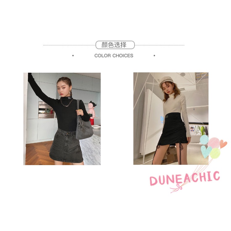 DUNEA Áo Thun Tay Dài Cổ Lọ In Chữ Thời Trang Cho Nữ