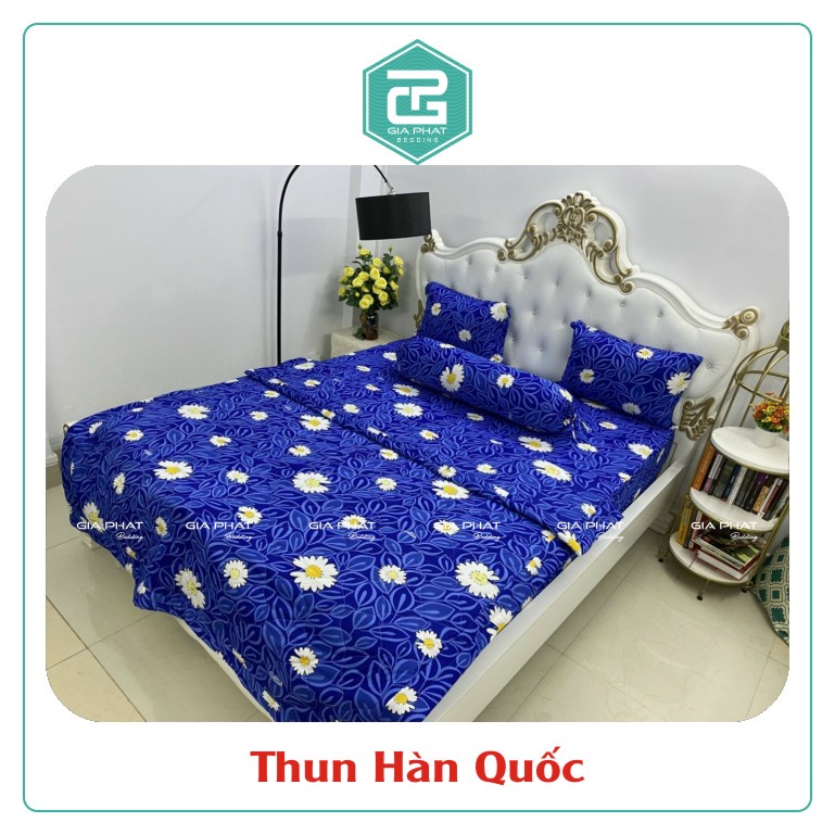 Bộ Ga Gối Thun Lạnh Hàn Quốc { 4 Món } họa tiết Hoa ( 1 ga bọc + 2 vỏ gối nằm + 1 vỏ gối ôm )