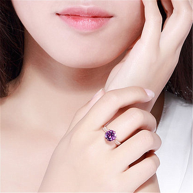 Bộ 3 Nhẫn Hở Mạ Vàng Hồng 18k Đính Đá Thạch Anh Tím