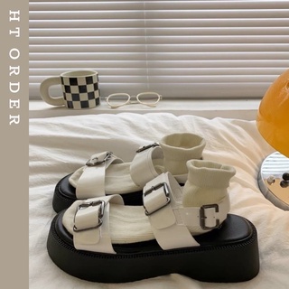 ORDER_ Sandal Đế Cao Quai Ngang 2 Màu Ulzzang