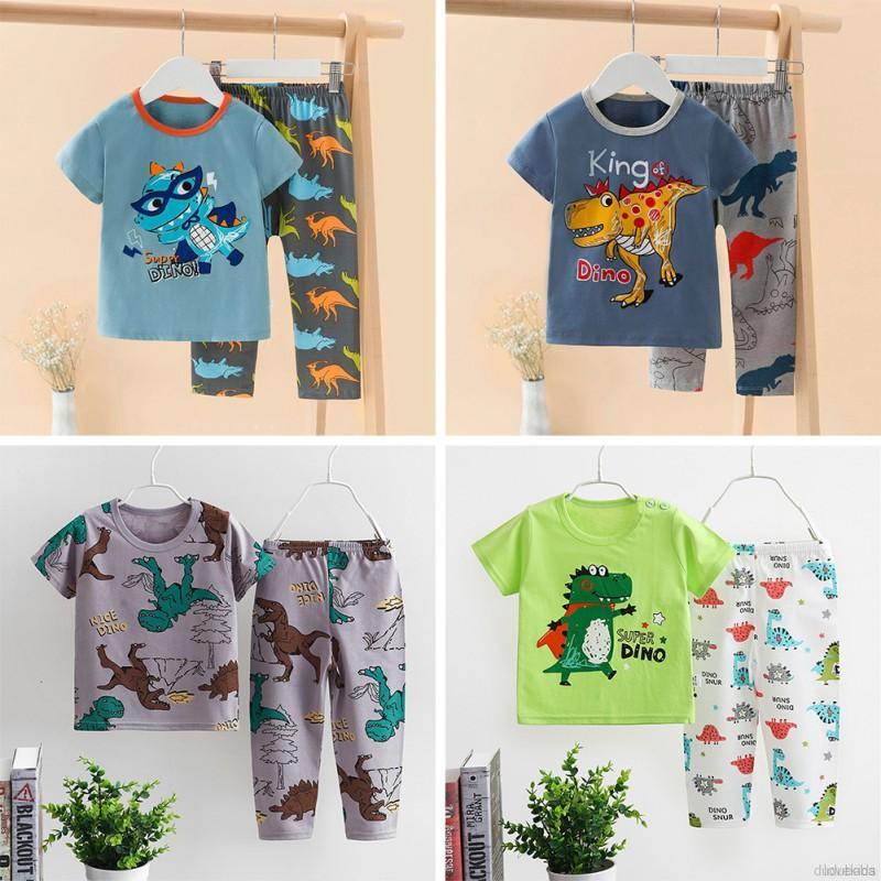 Bộ Đồ Ngủ Cotton Ngắn Tay Họa Tiết Hoạt Hình Dễ Thương Cho Bé Trai Từ 0-6 Tuổi