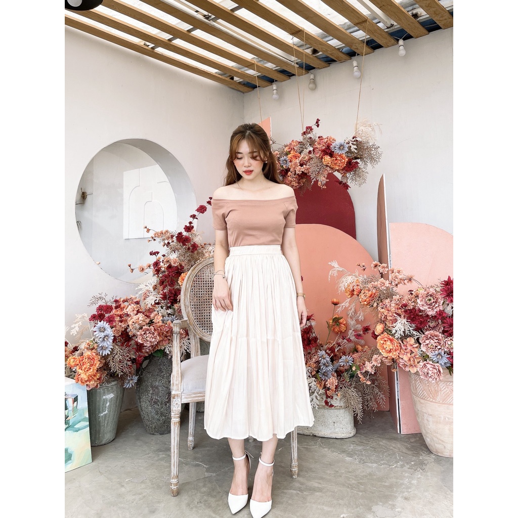 Chân váy xòe dài chất liệu tơ tằm phong cách Hàn Quốc