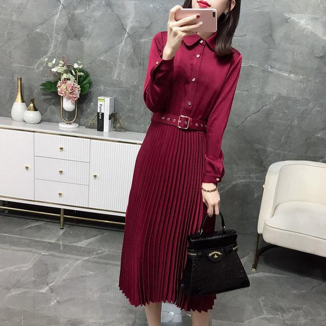 Đầm Xếp Ly Dài Tay Chuyên Nghiệp Thời Trang Xuân Thu 2022 Mới