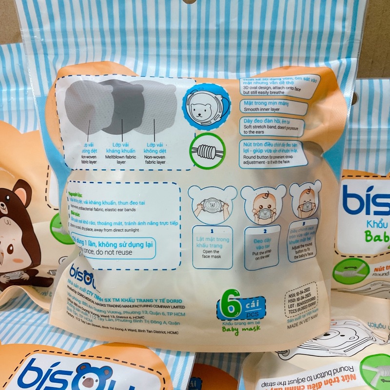 Khẩu trang gấu cho bé Bisou - set 6 cái
