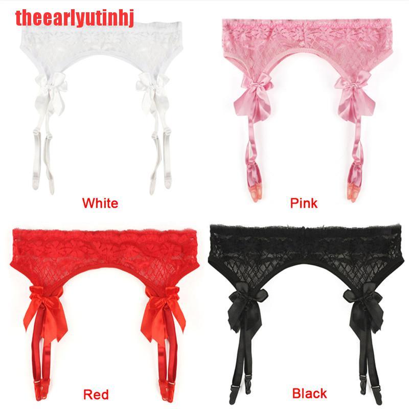 INHJ Women Lace Thigh-Highs Stockings Suspenders Garter Belt Suspender Set Lingerie