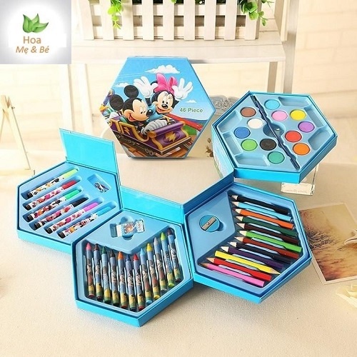 Hộp bút chì màu 4 tầng mở xoay sáng tạo 46 chi tiết cho cả bé trai và bé gái