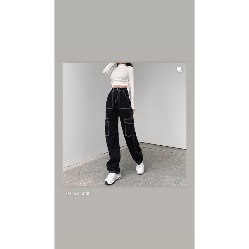 Quần baggy jean, form rộng, phù hợp với áo croptop, lưng chun, freesize dưới 65kg