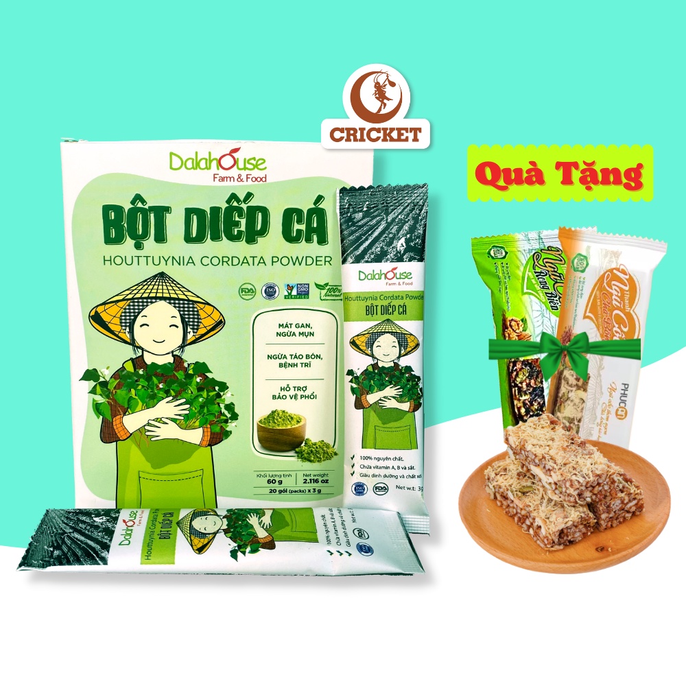 Bột Diếp Cá Nguyên chất Sấy Lạnh Dalahouse 60g (20 gói x 3g) detox thải độc, da sạch lán mịn