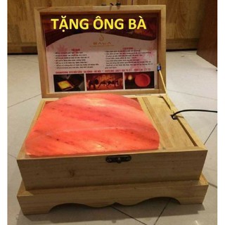 Đá muối xông chân himalaya hộp gỗ đèn đá cong