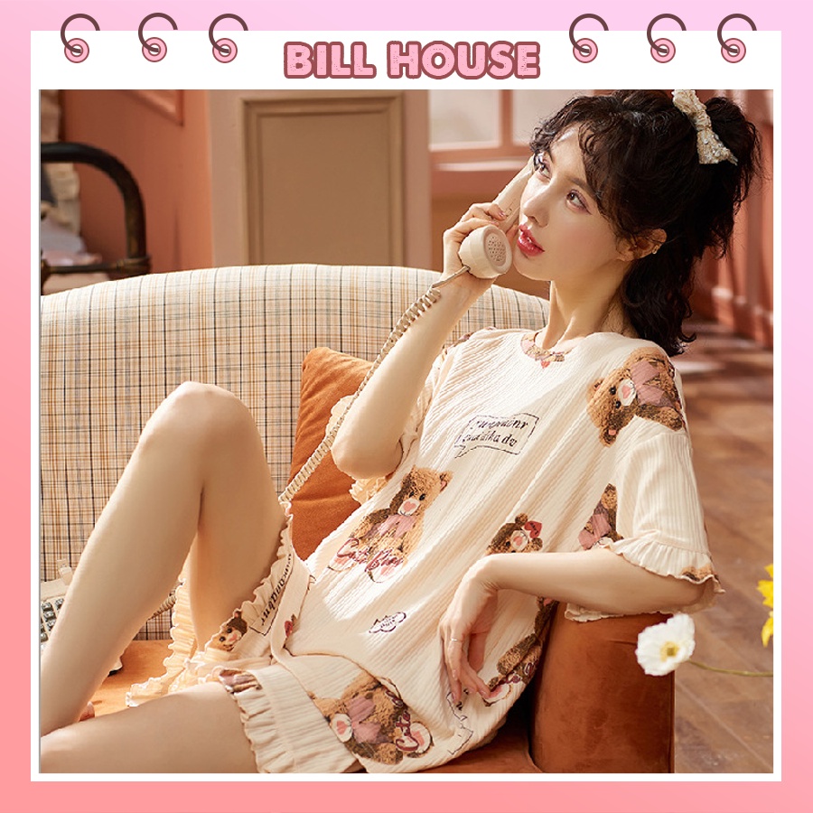 Đồ bộ nữ dễ thương mặc nhà cao cấp tay cộc quần cộc cho mùa hè chất cotton mềm mịn BC10