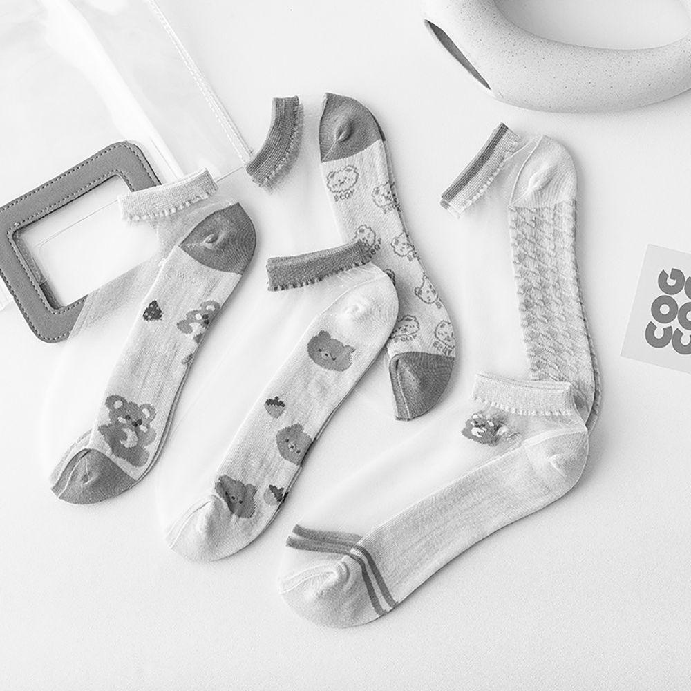 NICKOLAS Tất Cotton Trong Suốt Hoạ Tiết Gấu Đáng Yêu Cho Bé Gái
