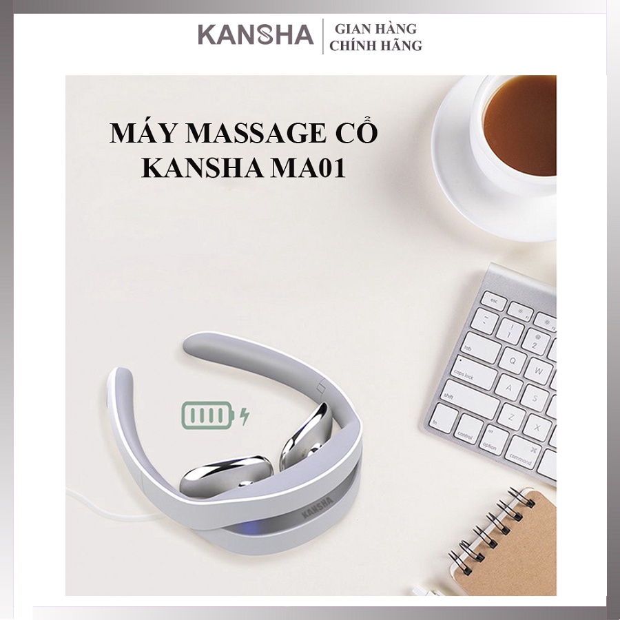Máy massage cổ KANSHA MA01-Neck massager-Gấp mở nhỏ gọn-Sử dụng xung điện và chườm nóng trị liệu đau nhức mỏi cổ vai gáy