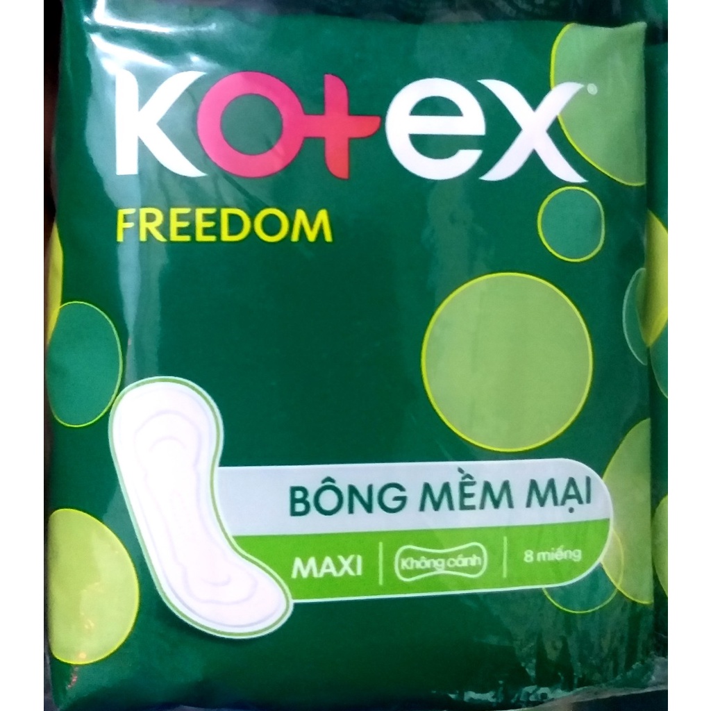 {MẪU MỚI}- Combo 8 Gói Băng Vệ Sinh Kotex Freedom Maxi Dày Không Cánh Mặt Bông 23cm
