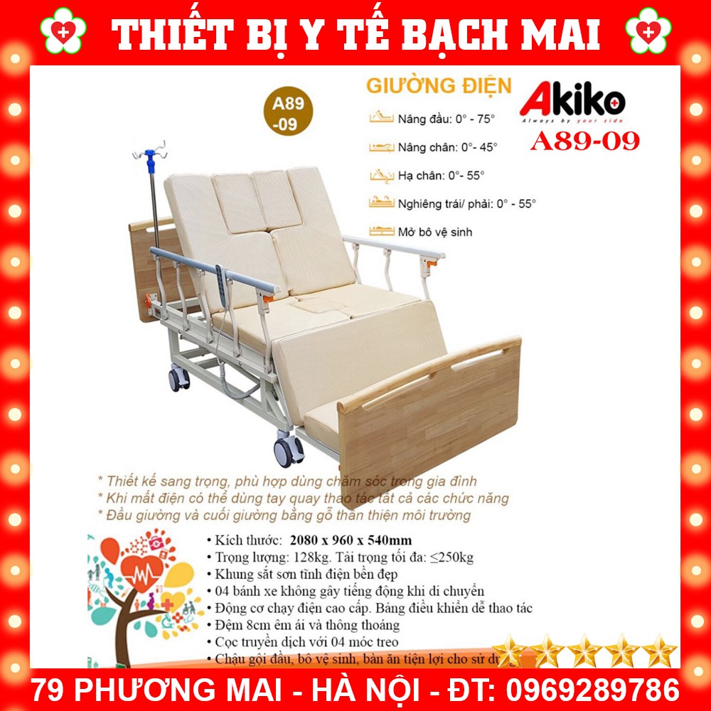 Giường Bệnh Nhân Chạy Bằng Điện Đa Năng Có Mở Bô Akiko A89-09