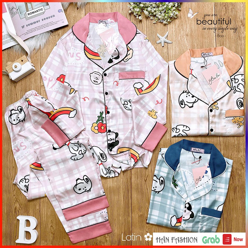 Đồ Ngủ Nữ – Bộ Ngủ Pijama Nữ Lụa Latin Cao Cấp - Tay Dài Quần Dài - Hoạt Hình | Hân Fashion | Ship Nhanh 2h