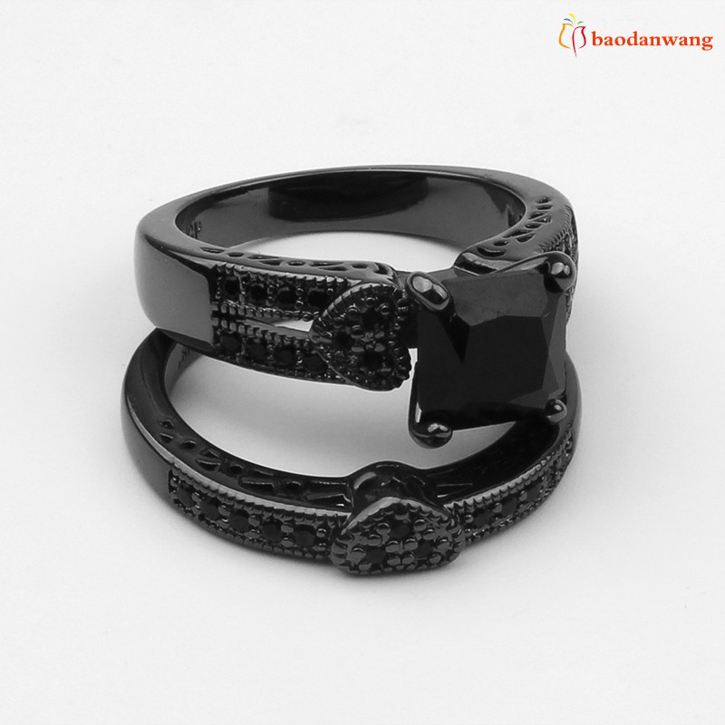 Bộ 2 nhẫn zircon màu đen unisex phụ kiện trang sức dùng làm quà tặng